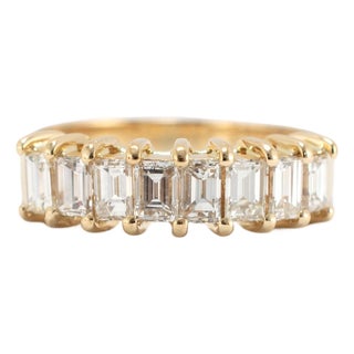 18k Yellow Gold 0.58ct Baguette Diamond Half Eternity Band Ring, Size 4.75 For Sale