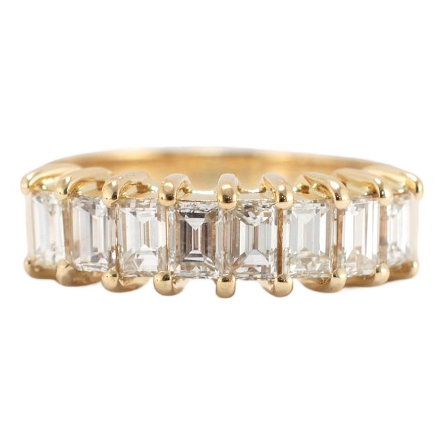 18k Yellow Gold 0.58ct Baguette Diamond Half Eternity Band Ring, Size 4.75 For Sale
