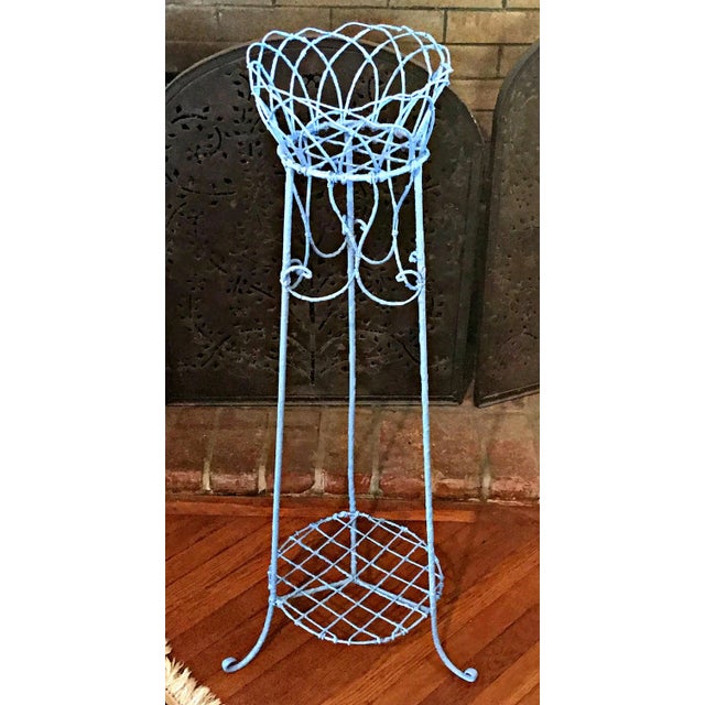 1920s Blue Wire-Woven Plant Stands - A Pair For Sale - Image 5 of 7