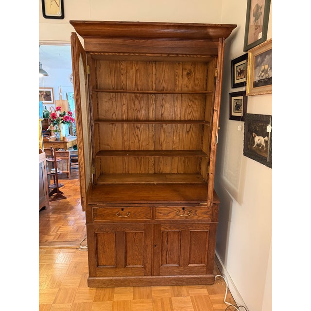 Antique American Ash Bookcase With Original Etched Glass Doors 1800s For Sale - Image 14 of 14