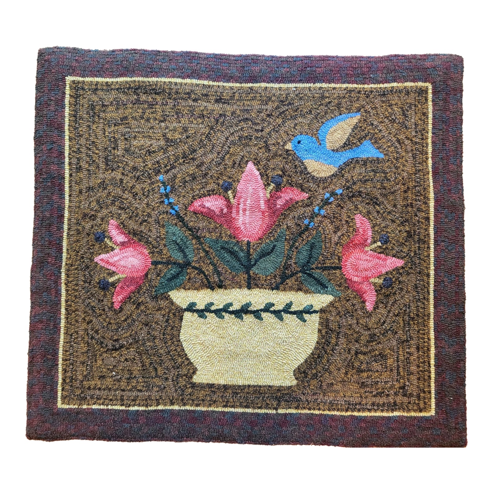 In Flight - Hand Hooked by Designer - 100% Wool / Linen Backing | Chairish