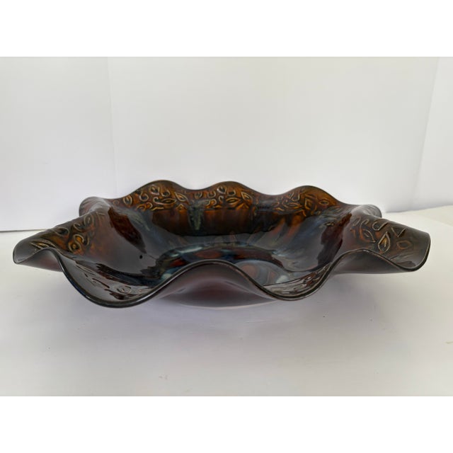 Mid-Century Modern Vintage Hilborn Pottery Canada Drip Glaze Centerpiece Bowl, Handcrafted Studio Art Ceramic For Sale - Image 3 of 5