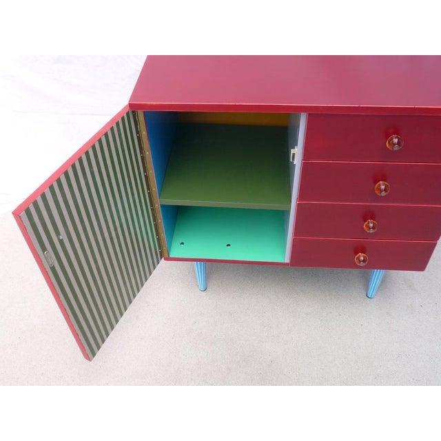 Wood Vintage Cabinet 1 Door 4 Drawers, 1950s For Sale - Image 7 of 10