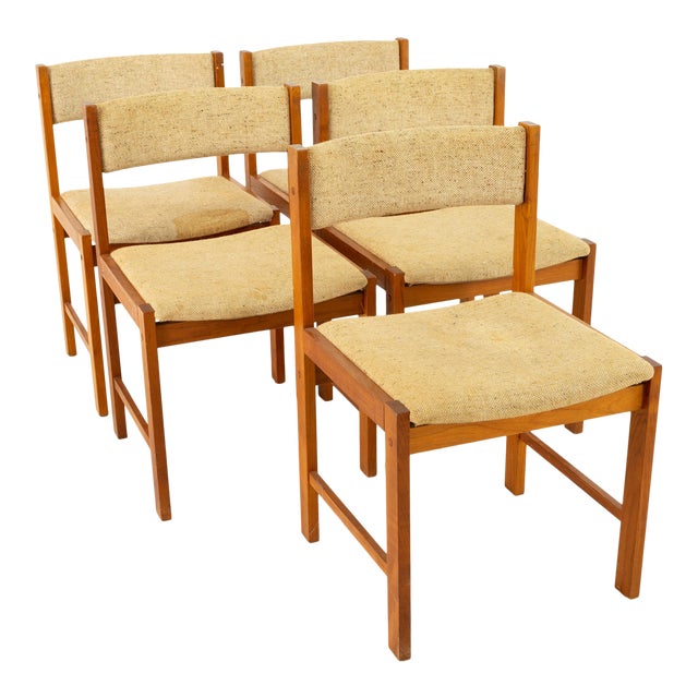 D Scan Mid Century Teak Upholstered Curved Back Dining Chairs