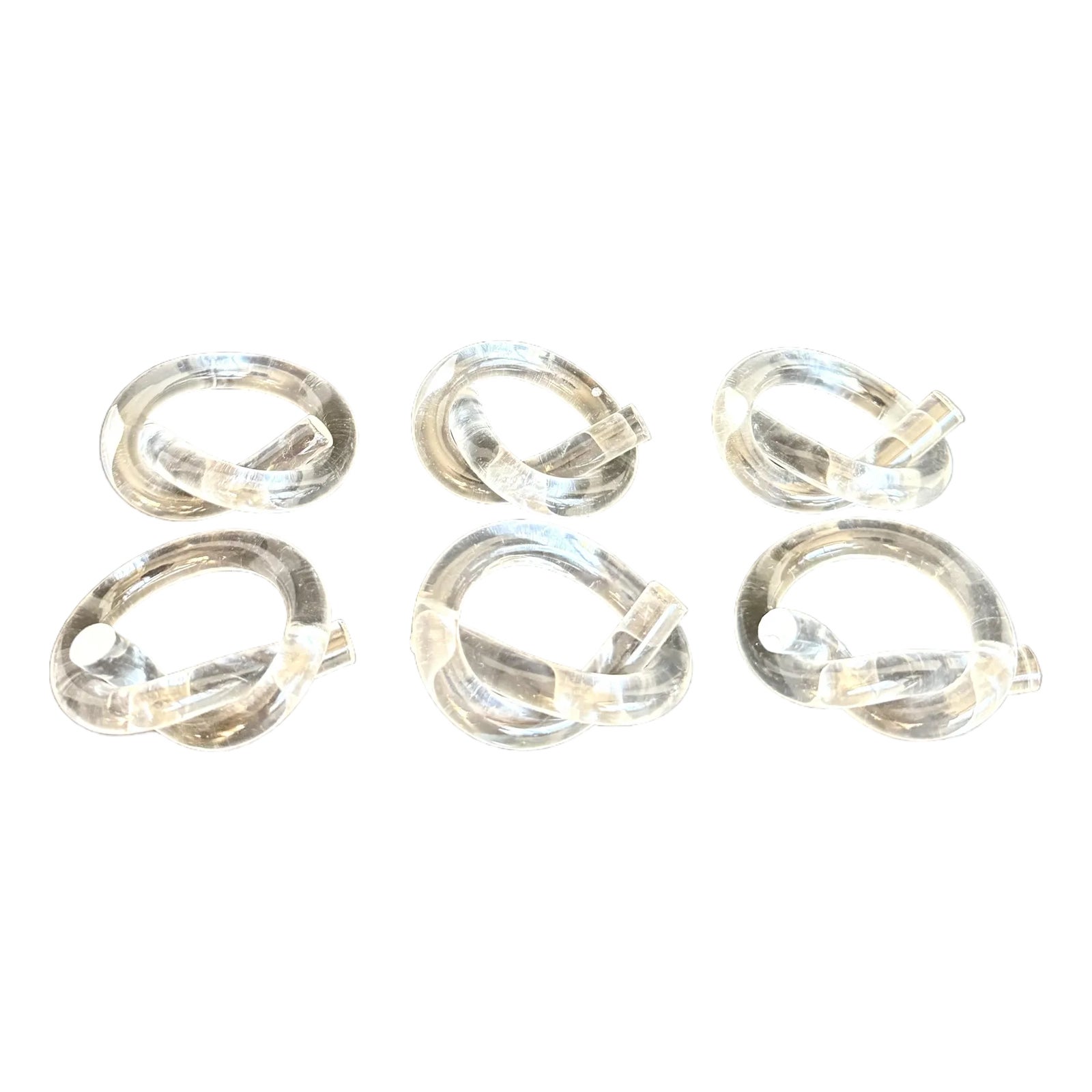 Set of 6 Lucite Pretzel Form Napkin Rings, in the Style of Dorothy ...
