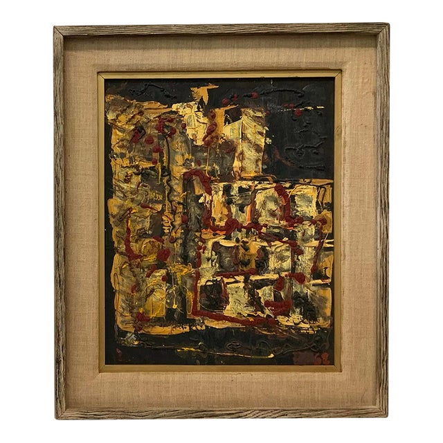 Vintage 1962 Mid-Century Modern Abstract Expressionist Oil Painting, Signed and Framed For Sale