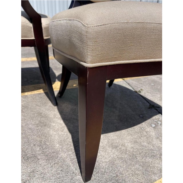 Modern Barbara Barry for Baker Oval X Back Linen Upholstery Dining Chairs, Set of 6 For Sale - Image 3 of 11