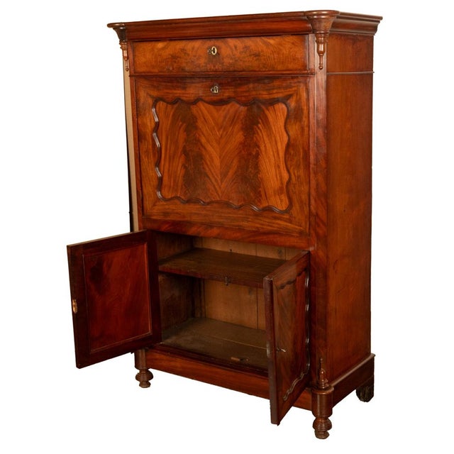 Antique Austrian Flame Mahogany Biedermeier Secretary Desk Cabinet Chest 1860 For Sale - Image 13 of 18