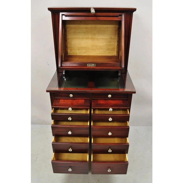 Early 20th Century Antique General Optical Mahogany Ophthalmic Cabinet Roll Top Medical Work Desk For Sale - Image 5 of 11