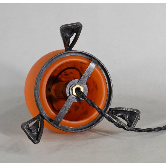 Metal 1920s Schneider French Art Deco Table Night Lamp - Orange Glass For Sale - Image 7 of 9