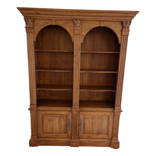 1990s Ethan Allen Legacy Bookcase Cabinet Hutch Display Breakfront Shelf For Sale