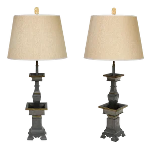 Mid 20th Century Pewter Chinoiserie Lamps With Brass Detail - a Pair