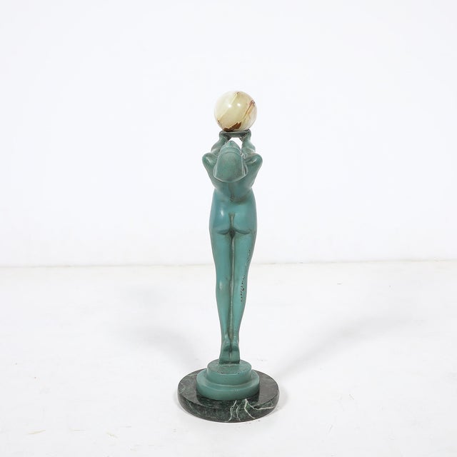 Art Deco Sculptural Onyx & Veria Green Marble Nude Flapper Signed Max Le Verrier For Sale - Image 10 of 17