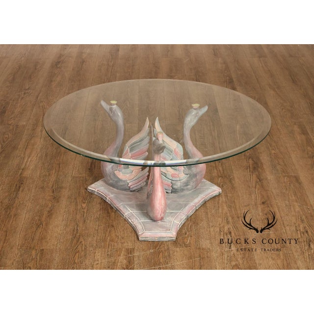 Wood Hollywood Regency Style Swan Form Round Glass Top Center Table For Sale - Image 7 of 18