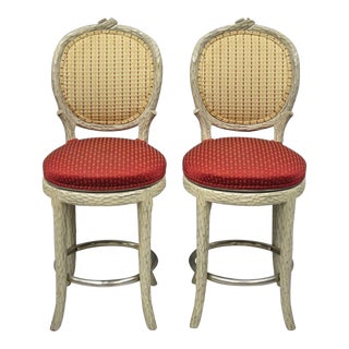 Hollywood Regency Faux Bois Branch Twig Counter Stools Barstools - a Pair For Sale