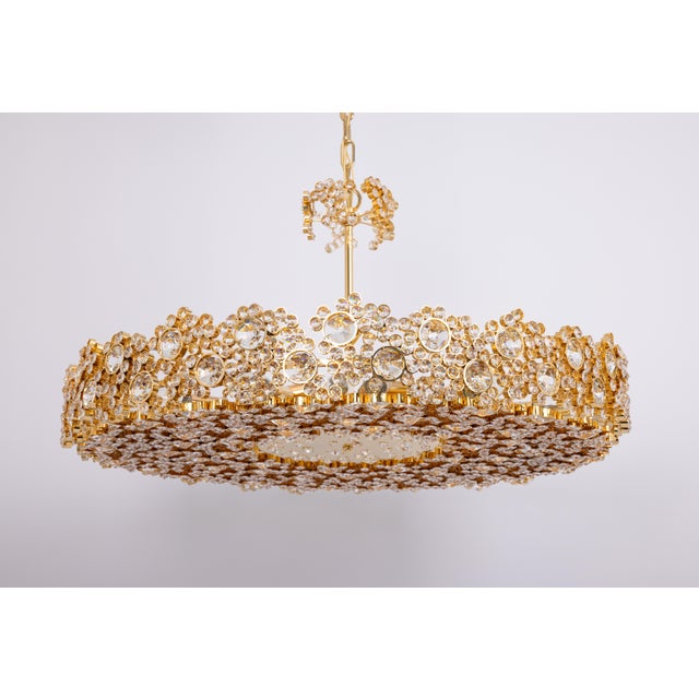 Large Gilt Brass and Crystal Glass Encrusted Chandelier from Palwa, Germany, 1970s For Sale - Image 4 of 18