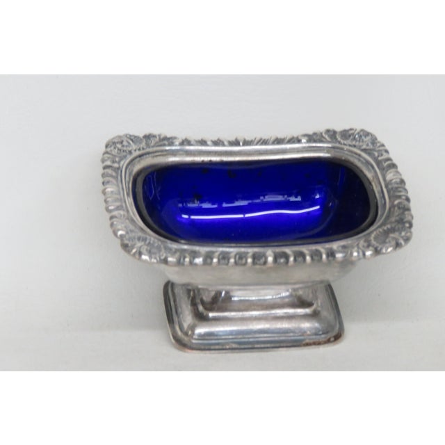 William Adams and Company William Adams English Cobalt Blue Liner Silver Plate Salt Cellar Dish 4608b For Sale - Image 4 of 11