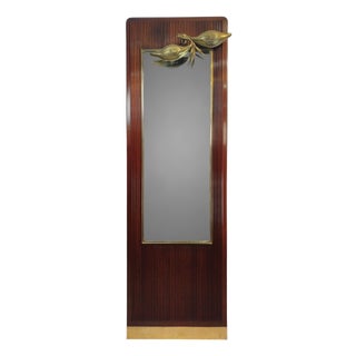 Vintage Danish Floor Mahogany Mirror with Brass Lamp, 1950s For Sale