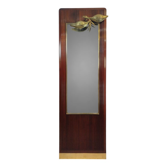 Vintage Danish Floor Mahogany Mirror with Brass Lamp, 1950s For Sale