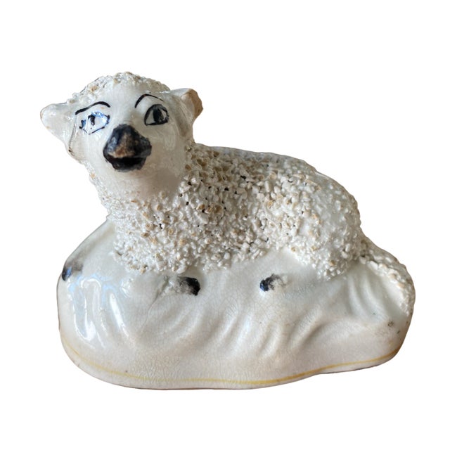 White Antique 19th Century Staffordshire Resting White Lamb With Porcelain Confetti Fur For Sale - Image 8 of 8