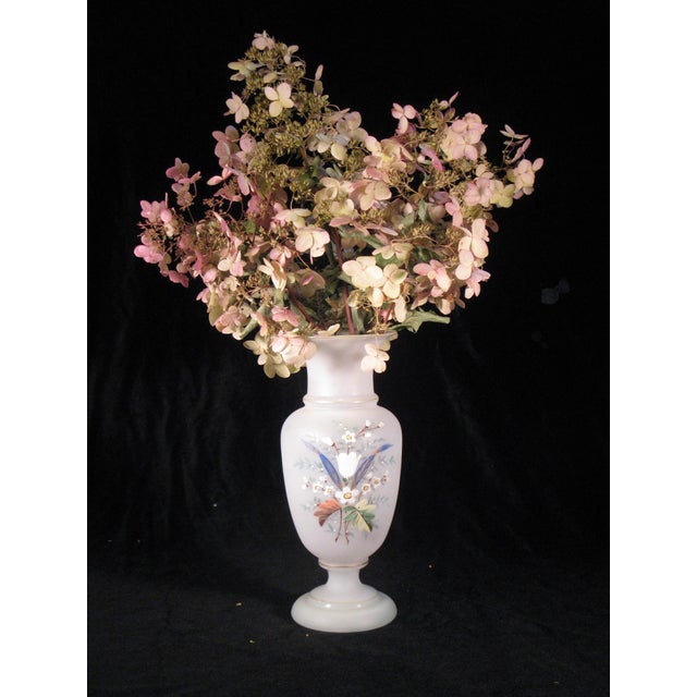 White Late 19th Century Glass Vase Bristol Type Hand Painted Enameled Flowers For Sale - Image 8 of 12