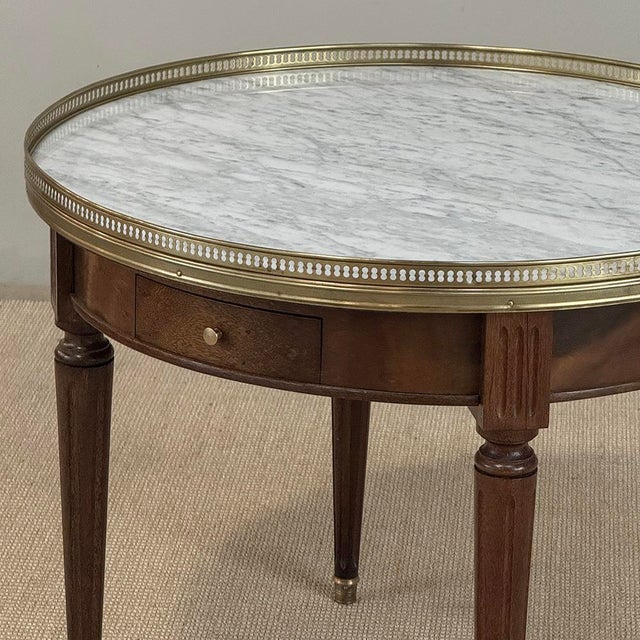Wood Antique French Louis XVI Mahogany Marble Top Bouillotte Table For Sale - Image 7 of 18