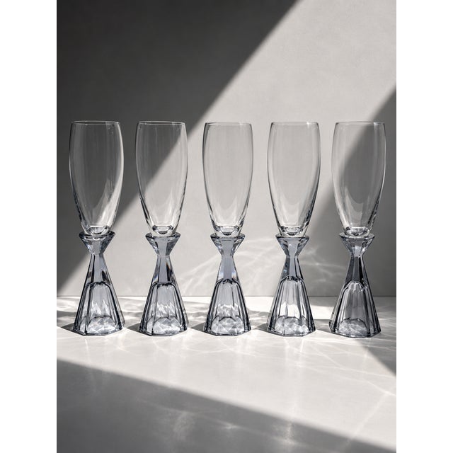 Vintage Art Deco Revival Crystal Champagne Glasses with Purple Stems, Italy, 1980s, Set of 10, in Flawless conditions....