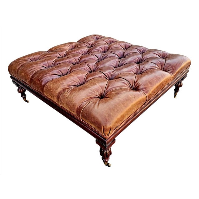 Oversized Tufted Chesterfield Leather Plantation Ottoman -Vicente Wolf Collection For Sale - Image 13 of 18