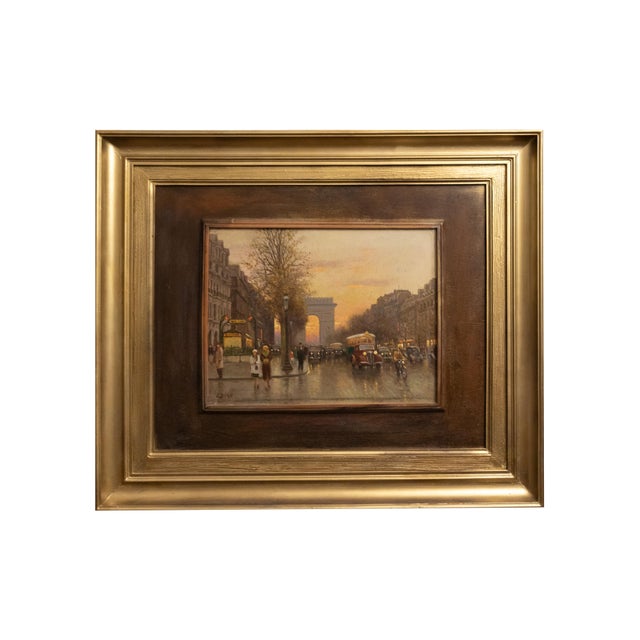 Gold Paris Scene, Arc de Triomphe, Oil Painting on Platex, 20th Century, Framed For Sale - Image 8 of 8