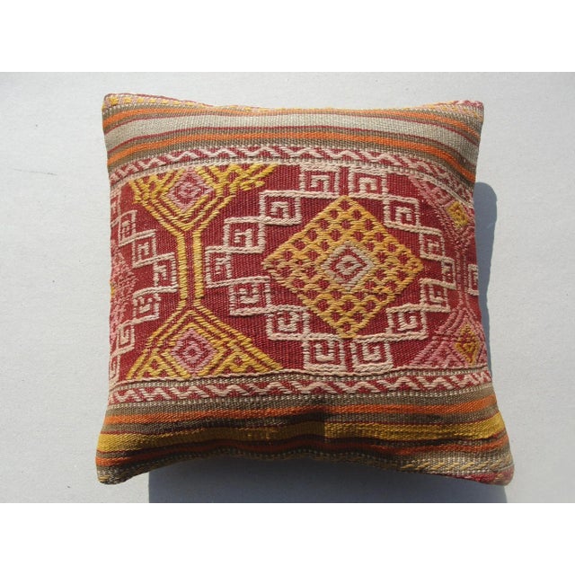 Kilim Rug Pillow Made from old turkish kilims Back side cotton and has closed with a solid hidden zipper size:16" x 16" It...