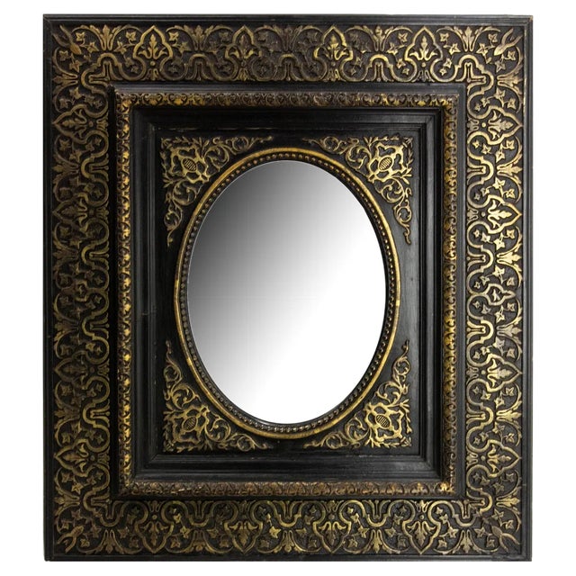 French Napoleon III Gilt and Black Stucco and Wood Wall Mirror, 1880s For Sale