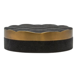 Set of 2 Quilted Boxes in Black Shagreen With Bronze Patina Brass by Kifu Paris For Sale