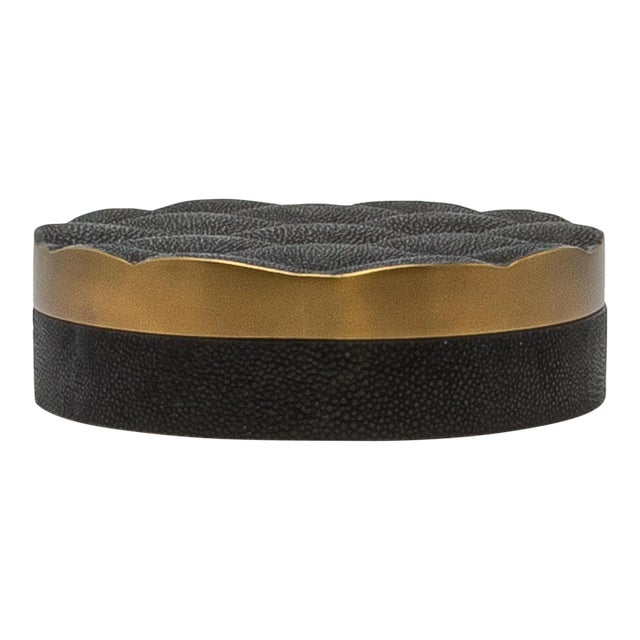 Set of 2 Quilted Boxes in Black Shagreen With Bronze Patina Brass by Kifu Paris For Sale