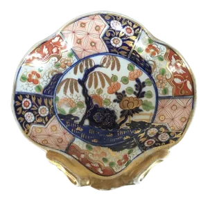 Early 19th Century Coalport Porcelain Imari Shell Shaped Dessert Dish Rock & Tree Pattern