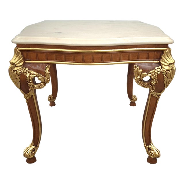 Late 20th Century Meroni Francesco Louis XV Partial Gilt Mahogany and Marble Top Side Table For Sale