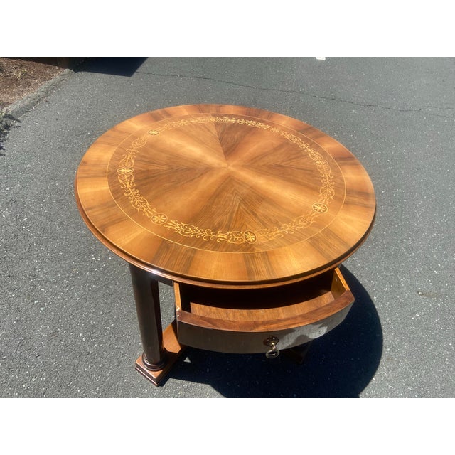 Vintage French Empire Style Round Mahogany Accent Round Table For Sale - Image 4 of 12