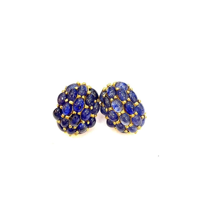 2000 - 2009 Bochic “Orient” Vintage Retro Bubble Sapphire Earrings Set 18K Gold & Silver For Sale - Image 5 of 7