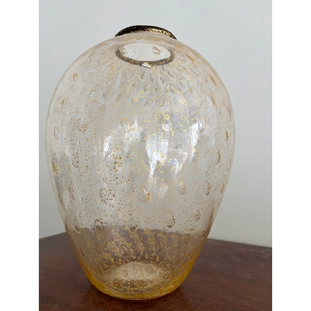Mid-Century Modern Large Vintage Vase With Gold Flecks For Sale - Image 3 of 4