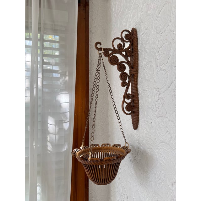 Plastic 1960s Rattan Style Plant Hanger and Bracket For Sale - Image 7 of 7