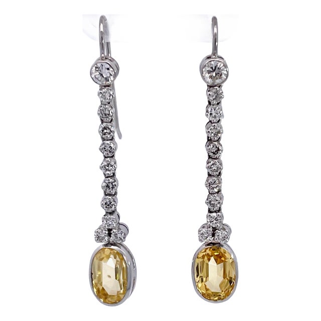 Certified Ceylon No Heat Yellow Sapphire Diamond Drop Earrings - 2 Pieces For Sale