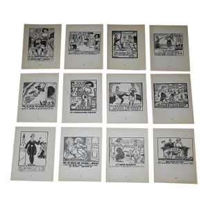 Vintage John Held Jr .Early 20th Century Americana Woodcuts - Set of 12