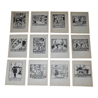 Vintage John Held Jr .Early 20th Century Humorous Americana Woodcuts - Set of 12 For Sale