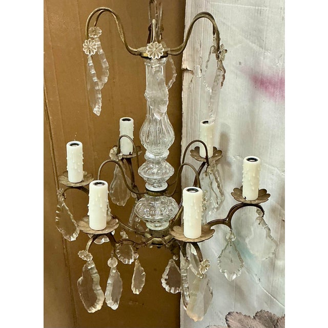 Early 20th Century Antique Chandelier - French Louis XV Style Crystal & Bronze 6 Arm For Sale - Image 5 of 7