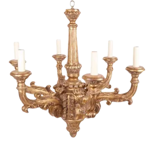 Monumental Italian Giltwood Six Arm Chandelier Circa 1940