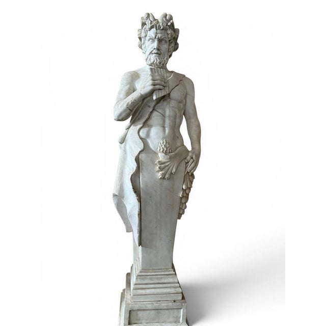 Italian Artist, Large Greek Mythological Sculptures of Faun and Cornucopia, 1980, Marble, Set of 2 For Sale - Image 4 of 6