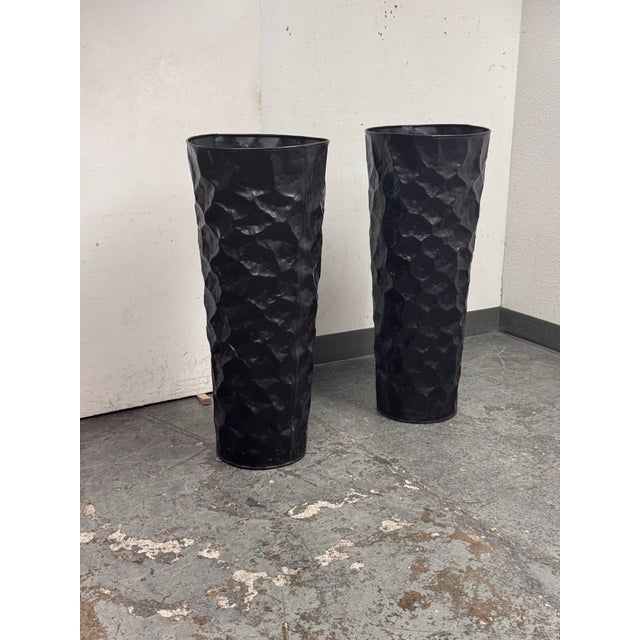 Metal Vintage Hammered Planters, Pair For Sale - Image 7 of 12