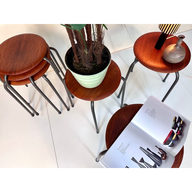 Brown Danish Atelier Stacking Stools in Teak Plywood and Tubular Steel, 1960s, Set of 6 For Sale - Image 8 of 18