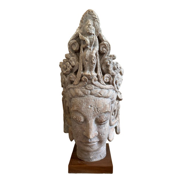 Large Stone Guanyin Buddhist Sculpture For Sale