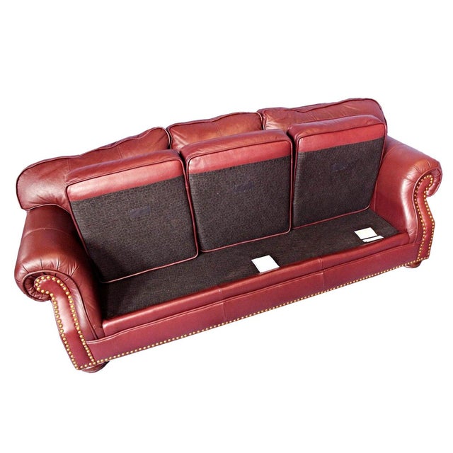 Transitional Brown Genuine Leather Nailhead Sofa Chairish