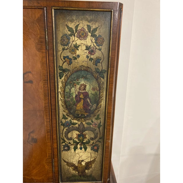 Late 19th Century English 19th Century Burl Walnut and Satinwood High Chest With Hand Painted Door Panels For Sale - Image 5 of 9